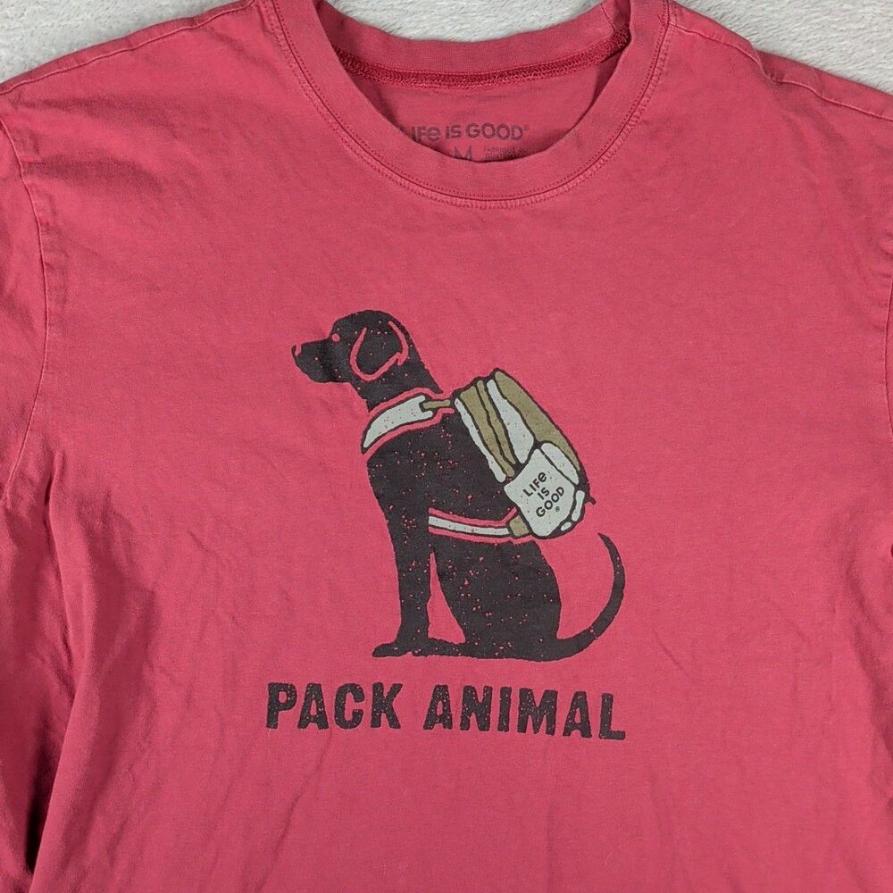 Life Is Good T Shirt Men's Medium Pack Animal Red Hiking Dog Back pack